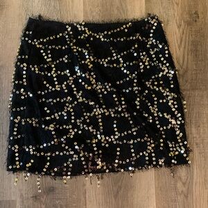 Fringe and sequin black skirt by Southern Fried Chics